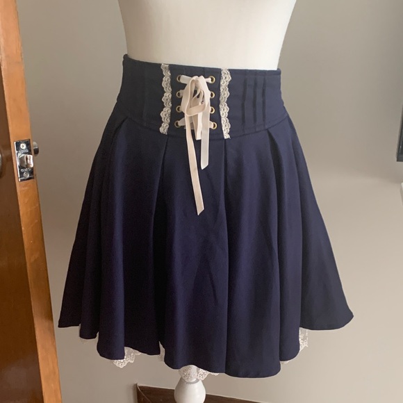 LIZ LISA Dresses & Skirts - LIZ LISA Dark Blue Corset Skirt with Lace Trim fits a S-M
